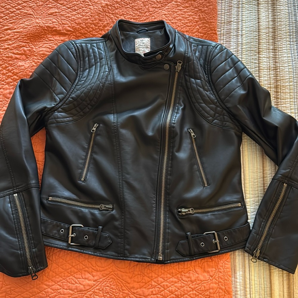 NWOT Free People Fenix Faux Black Leather Moto Biker Jacket size XL